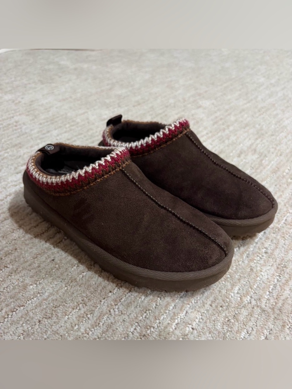 Cozy Brown Slip-On Suede slipper  with Knit Trim